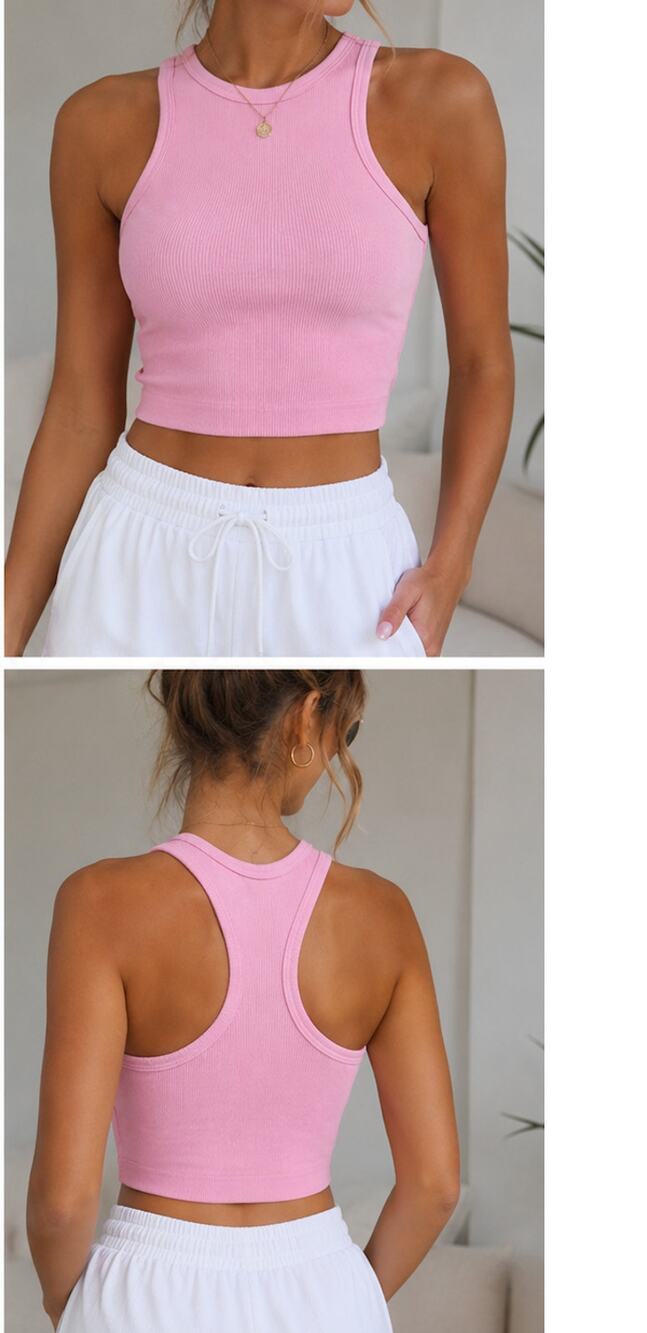 NUX Pink Ribbed High Neck Racerback Crop Sports Bra Tank Size S
